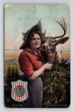 1908 TUCK's State Girl Pretty Lady Pride of the Plains Deer Buck WY Postcard picture