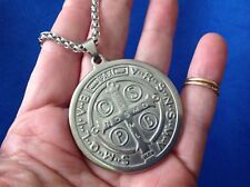 Rare LG St BENEDICT NECKLACE Pendant Protection Saint Medal Stainless Steel 19