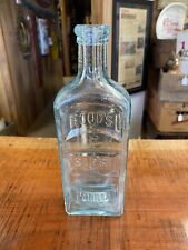 Vintage 1880’s Hood’s Apothecaries Sarsaparilla Lowell Mass. Aqua Glass Bottle picture