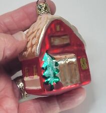 Vtg Inge Glas?Germany Red House Blown Glass Ornament 4 Dif. Sides Snow & Trees  picture