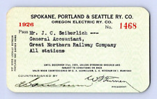 1926 SPOKANE, PORTLAND & SEATTLE RY. CO. OREGON ELECTRIC.  RAILROAD PASS picture