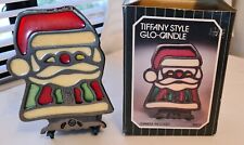 VTG 1983 Tiffany Style Glo Candle Santa Claus Tea Light Holder Stained Glass ISL picture