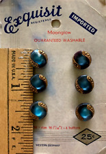 Vintage West German made Exquisit Blue Moonglow Buttons on a Card of 6 picture