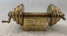 Brass Small Barbell Dumbbell w/ Advertising Stand Paperweight 1 lb 1 oz Vintage picture