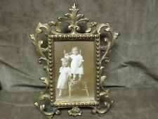 Victorian 1890's Brass Plated Cast Iron Photograph Frame with Original Photo picture