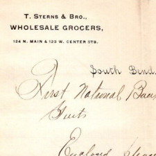 1882 T Sterns & Co South Bend IN Receipt Billhead Signed Wholesale Grocers picture