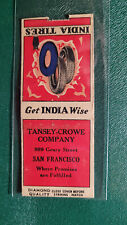 1930's India Tires Diamond Quality Matchbook Matchcover picture