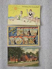 Postcards, Lot of 3, U.S. New York, Beach, 2c stamp, Vintage Linen Paper, Color picture