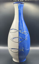 Artesia Hand Painted Blue White Fish Small Vase picture