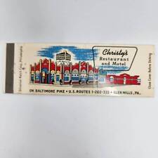 Vintage Matchbook Christy's Restaurant and Motel Baltimore Pike Glen Mills, Penn picture