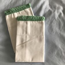 Pillowcases White With Green Crochet Edge Standard Set of 2 Vintage picture