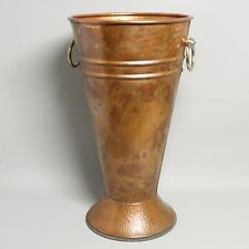 Vintage Solid Hammered Copper Footed Base Umbrella Stand Brass Handles Italy 17