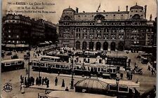 1925 PARIS ST. LAZARUS STATION ROME STREET TROLLEYS LITHOGRAPHIC POSTCARD 26-193 picture