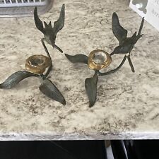 Pair Of Brass Branch W/ Birds Candle Holders picture
