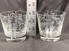 2 Noritake Bamboo Etched Old Fashioned Rocks Glasses Vintage Drinking Glass MCM picture