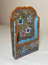 rare antique 1800's handmade Russian enamel bronze champleve card stand holder picture