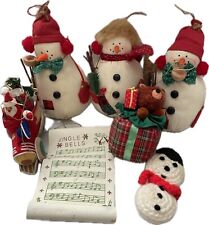 Vintage Christmas Ornaments Lot Handmade Cloth Stuffed Set Snowman Bears picture