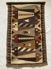 Vintage Zapotec Oaxacan Wool Woven Rug Wall Hanging Fish Stories 41”x27” Large picture