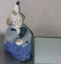 Vtg Porcelain Sitting Blue Clown Figurine By Porcelana De Cuernavaca - Mexico 7” picture