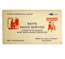 Vintage 1950s Ray's Radio Service & Washers Repair Chicago Business Card picture