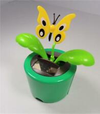 SOLAR POWERED DANCING ISLAND BUTTERFLY YELLOW WINGS WITH GREEN BASE FLOWERPOT picture