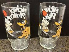 2 Mickey & Pluto 24 OZ Painted Clear Tapered Tumblers  Rare  Mickey Mouse Club picture