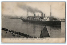 c1910 Departure of the transatlantic La Lorraine Le Havre France Postcard picture
