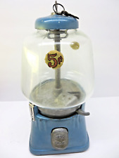 Vintage Silver King 5 Cent Blue Gumball Machine with 2 Keys. Works picture