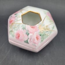 Antique c.1900s  Two Piece Gold Pink Floral Limoges Footed Hair Receiver Signed picture