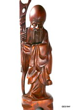 Antique Chinese Rosewood Figurine  Shou Lao Chinese Wise Man Wooden 12