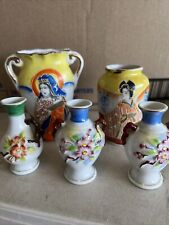 Lot of 5 Vintage Japan Mid Century MINI Bud Vases Hand Painted Porcelain picture