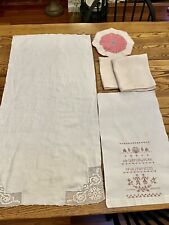 Lot Of Vintage Table Linens 5 Pieces Doily Napkins Sampler Runner Cream Pink picture