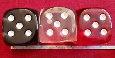 Three Large (2 Inch Square) Lucite Dice, Translucent Red, Black, and Clear picture