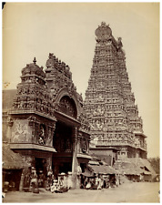 India, Madura, Meenachi Temple and the Great Gopuram Vintage Albumen Print Shooting picture