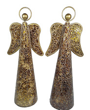 Home Accents Glass Mosiac Christmas ANGELS Set of TWO Amber/Gold Tone 13