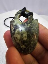 Jade Pebble Pendant Green Ocean Gem Stone w fabric chain Necklace 24