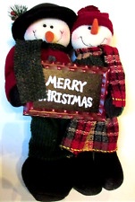 NEW Merry Christmas Snowman Greeter Couple Decoration Weighted Country Plush 14