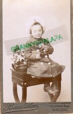 CDV Photo - France-Toulouse, Little Girl Wearing Hat, Coat, Holding Flower picture