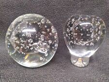 Clear Glass Paperweights with Bubbles lot of 2 round, globe, ball, stopper 3 in picture