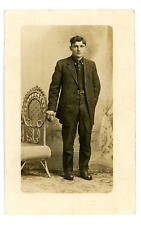Antique RPPC Studio Portrait Young Man Black Clothing Whicker AZO 1904-18 picture