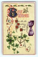 Best Wishes The Old Old Greeting Kind True Clover Anchor Flowers Bow Postcard E5 picture