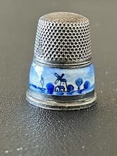 Vintage 935 Sterling Silver THIMBLE with Blue Enamel Austrian Silver. S 6 (AB212 picture