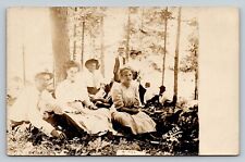 RPPC Men & Women Sitting in the Woods VELOX 1907-1914 ANTIQUE Postcard 1378 picture