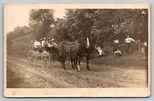 RPPC Two Hitch Horse 4 Wheel Buggy Full of People & Spectators Country A12 picture