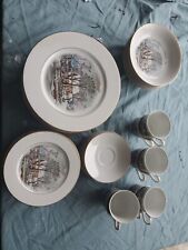 Vintage 1981 Avon Currier &Ives Winter Scene Dishes Set 8 Place Setting  picture