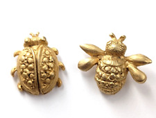 VTG Ladybug Beetle Bee Bug Insect Lot of 2 Gold Tone Lapel Pins Fashion Jewelry picture