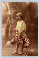 RPPC Young French Flower Girl Dress Hand Colored GDOLE Real Photo Postcard picture