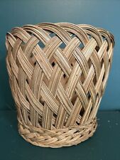 Vintage Round Diagonal Woven Wicker Basket Trash Can Planter Pot 8