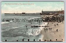 Vintage Postcard The Beach and fishing Pier Ashbury Park, New Jersey 1910 picture