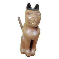 Primitive Folk Art Cat VTG Ash Wood Carving Large Figurative Kitsch Realism picture